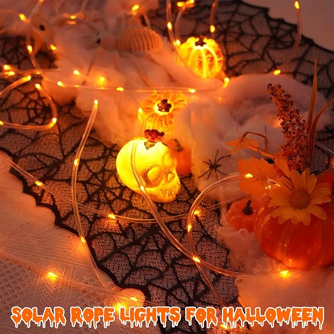 QITONG Orange Solar Rope Lights, 2 Pack Each 33ft 100 LED String Lights Outdoor - Image 7
