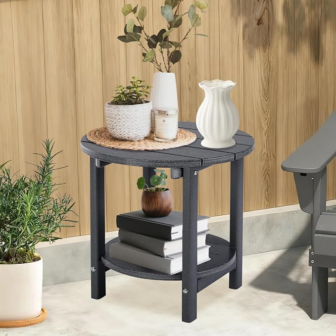 LZRS Round Adirondack Side Table Double End Table, Outdoor Side Tables - Image 8