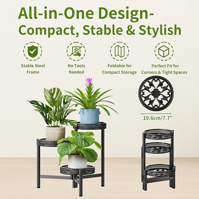 Metal Plant Stand Indoor Outdoor, 3 Tier Corner Tall Plant Shelf - Image 5