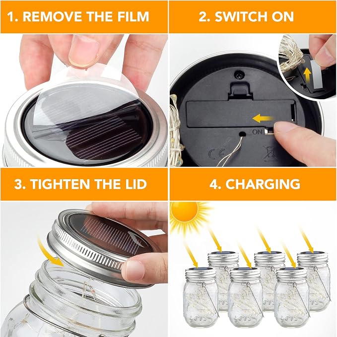 Mlambert Mason Jar Solar Lights -30 LED, 6 Pack Hanging Solar Lanterns Outdoor - Image 9