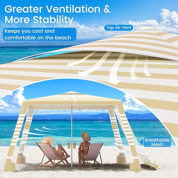 MoKo Beach Cabana, UPF 50+ Protection Easy Setup Beach Tent Sun Shelter - Image 4