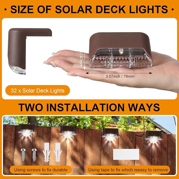 Geelin 32 Pcs Solar Deck Lights Outdoor, Waterproof LED Solar Step Fence Lights - Image 2