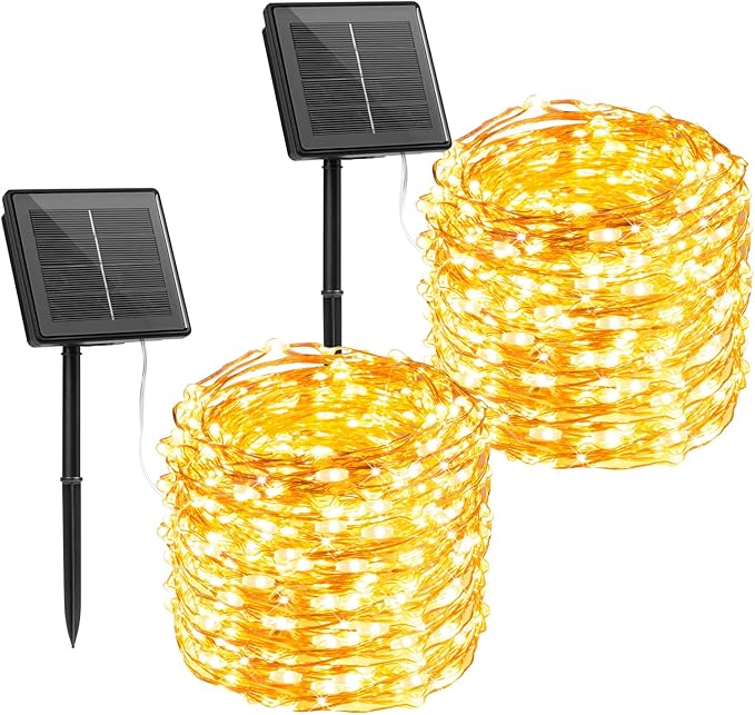 Brightown Solar String Lights, 2 Packs Total 66Ft 200 LED Solar Fairy Lights by Brightown