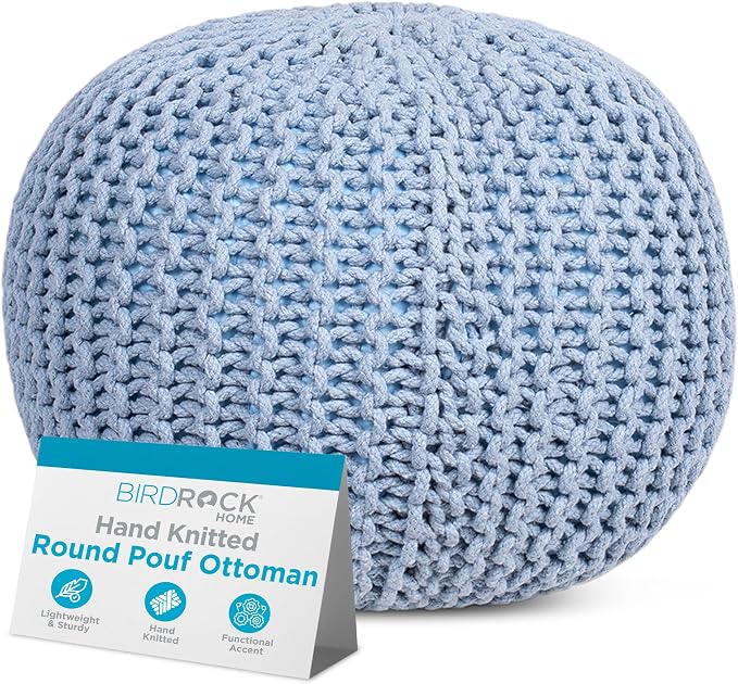BIRDROCK HOME Round Pouf Ottoman | Cotton Braided Foot Stool by BIRDROCKHOME