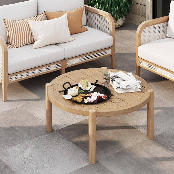 Nathan James Bora Round Outdoor Coffee Table, Farmhouse Wood Coffee Table - Image 3
