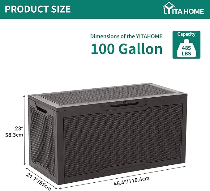 YITAHOME 100 Gallon Outdoor Storage Box, Large Water Resistant Resin Deck Box - Image 7