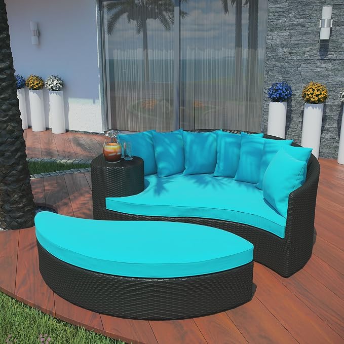 Modway Taiji Wicker Rattan Outdoor Patio Sectional Daybed in Espresso Turquoise by Modway