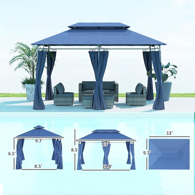 Outsunny 10' x 13' Patio Gazebo, Double Roof Outdoor Gazebo Canopy Shelter - Image 7