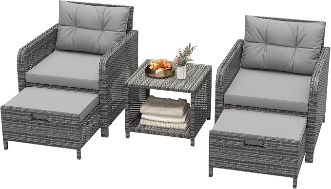 LHBcraft Outdoor Furniture 5 Piece Patio Conversation Set, PE Rattan Patio Set - Image 8