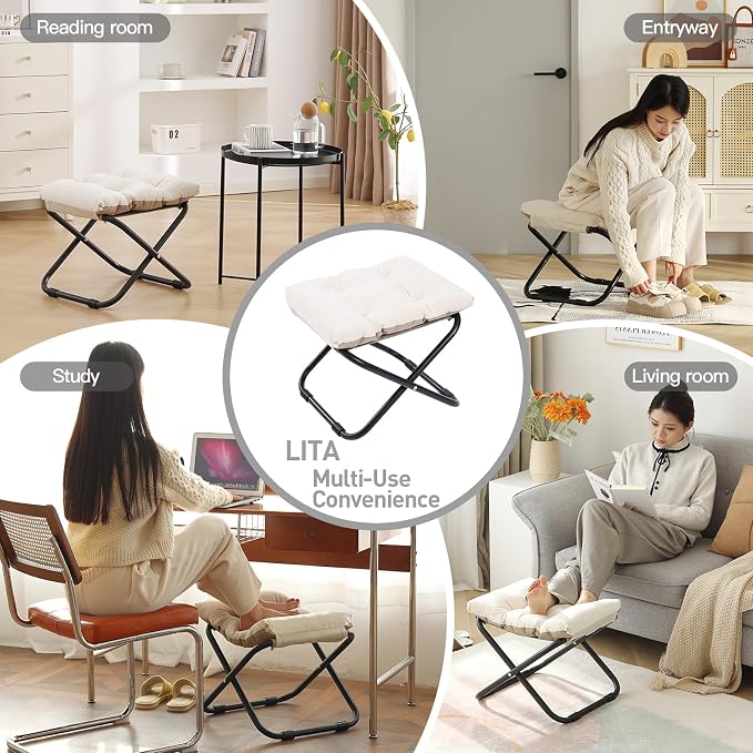 LITA Folding Upholstered Footrest Stool - Image 9