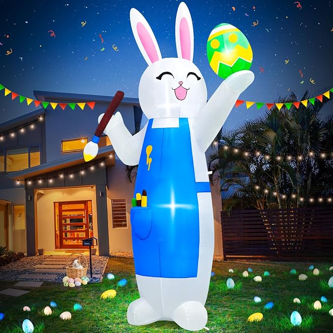 MICOCAH 8FT Easter Inflatables Outdoor Decorations Blow Up Bunny Painting Eggs - Image 9