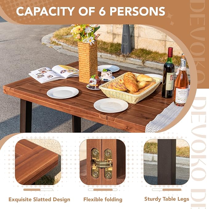Devoko Home Acacia Wood Dining Table 6-Person Indoor Outdoor Table - Image 6