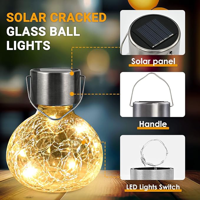GIGALUMI Hanging Solar Lantern, 4 Pack Outdoor Christmas Decorations, Hanging - Image 6