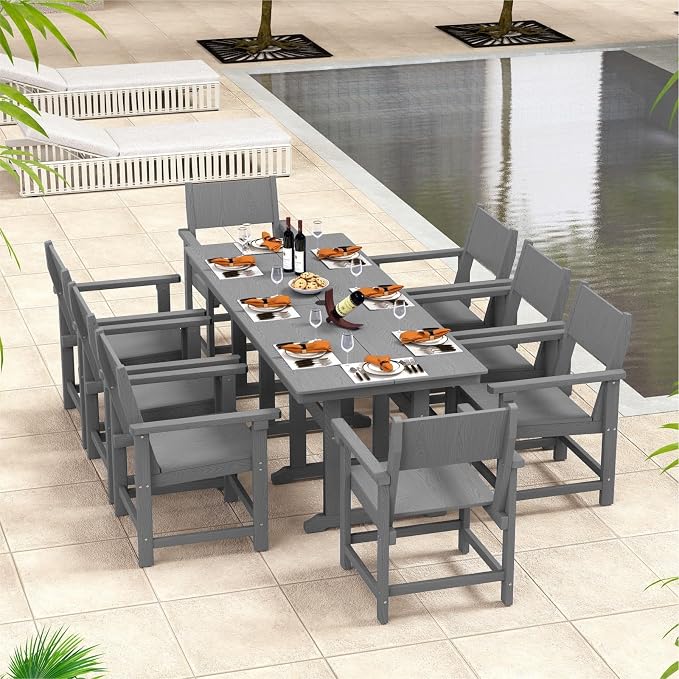 9-Piece Outdoor Dining Set, HDPE Weatherproof Patio Table and Chairs Set by BIVODA