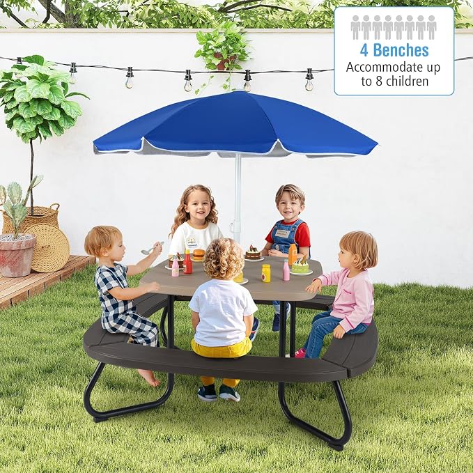 HONEY JOY Kids Picnic Table, 8 Person Toddler Outdoor Table and Chair Set - Image 2