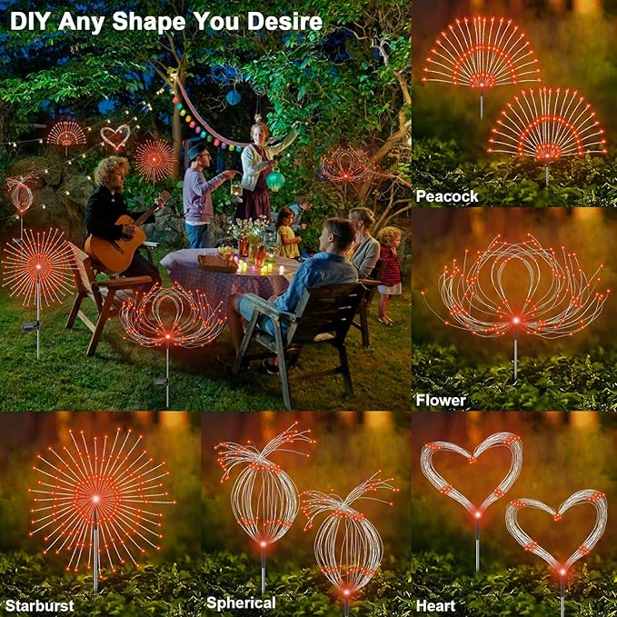 Solar Garden Lights Outdoor, 2 Pack 120 LED Twinkling Firework Lights Decorative - Image 4