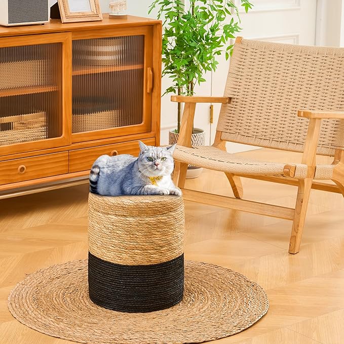 Wimarsbon Round Pouf Ottomans, Handwoven Natural Water Hyacinth Seagrass Pouffe - Image 2