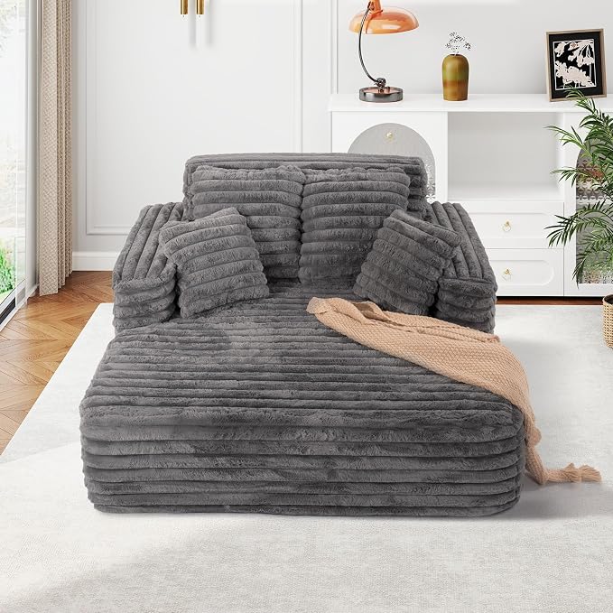 56" Oversized Chaise Lounge Chair Indoor, Plush Faux Fur Sleeper Sofa Couch Bed - Image 9