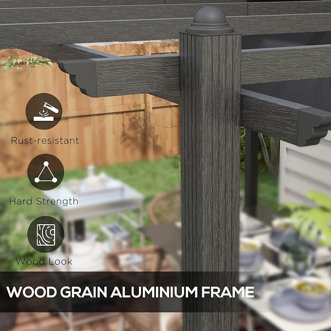 Outsunny 10' x 13' Retractable Pergola Canopy, Wood Grain Aluminum Pergola - Image 6