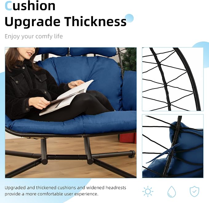 Double Egg Chair with Stand Hammock Swing Chair Foldable Hanging Loveseat - Image 3