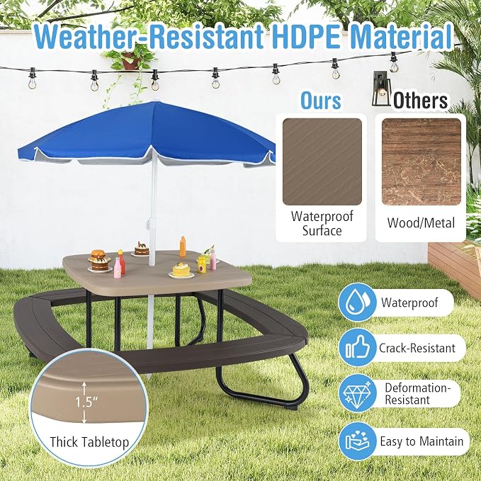 HONEY JOY Kids Picnic Table, 8 Person Toddler Outdoor Table and Chair Set - Image 4