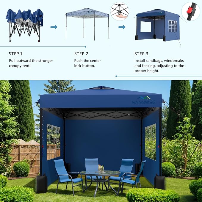 8X8 Pop Up Canopy Tent with 3 Sidewalls, Easy Up Canopy, Commercial Instant - Image 7