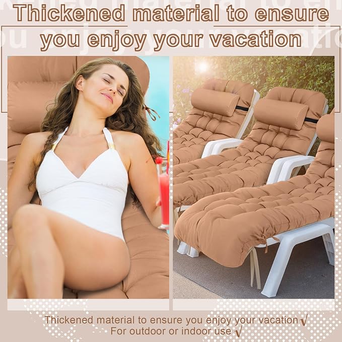 Tudomro 1 Pcs Brown 66'' Outdoor Chaise Lounge Cushion Waterproof Patio Lawn - Image 7