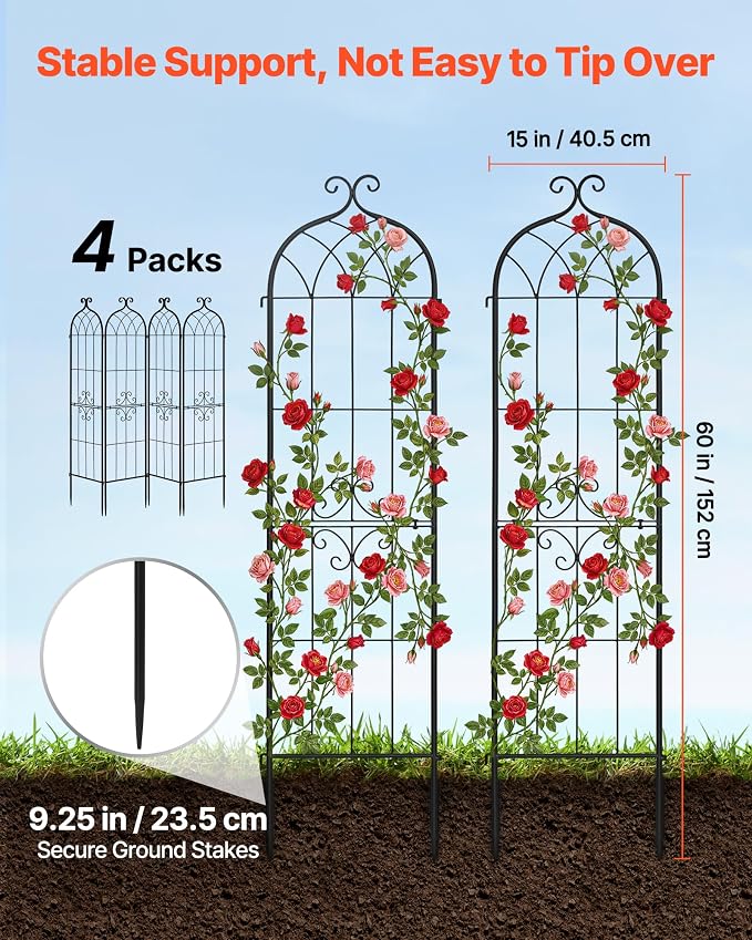 VEVOR Garden Trellis, 60 x 15 inch Rose Trellis, 4 Packs Garden Flower Rose - Image 2