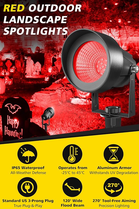 T-SUN Red Spotlight Outdoor, Waterproof LED Landscape Lighting - Image 4
