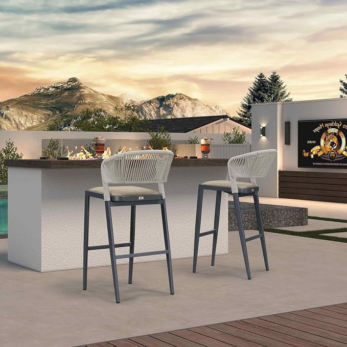 PURPLE LEAF Bar Stool Set of 2 Outdoor Bar Chairs - Image 4
