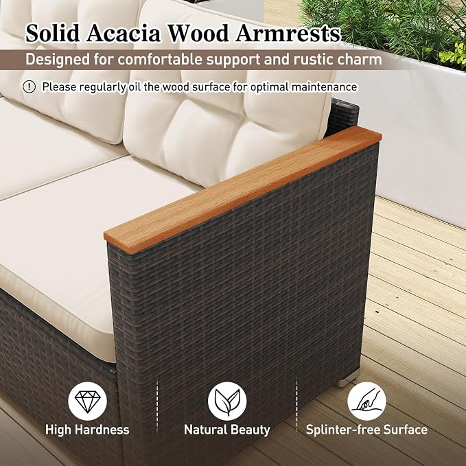 Tangkula 3-Seat Patio Wicker Couch Sofa, Outdoor 3 Seater Rattan Furniture Set - Image 8