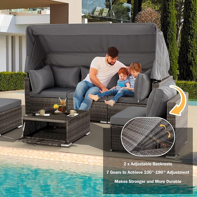 Vicluke 6 Pieces Patio Furniture Sets Outdoor Sectional Sofa Set Rattan Daybed - Image 6