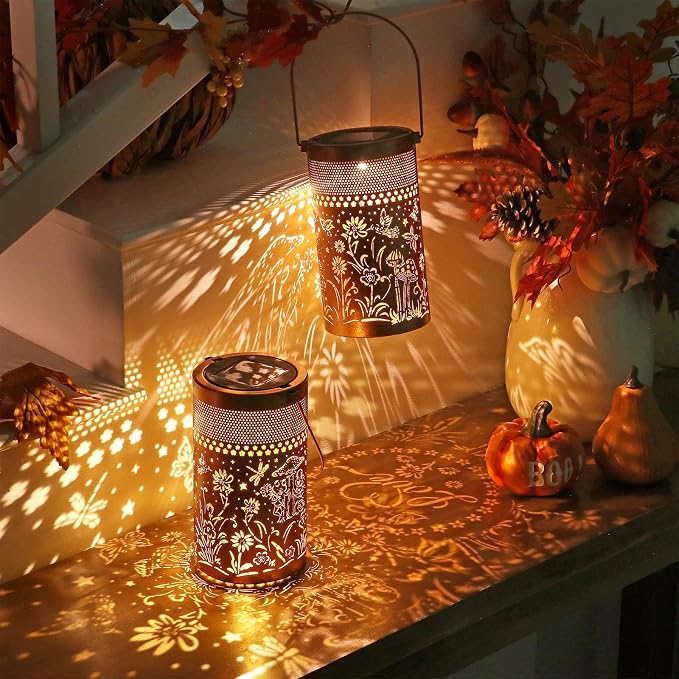 2 Pack Solar Lantern Outdoor Waterproof, Metal Butterfly, Hummingbirds - Image 7
