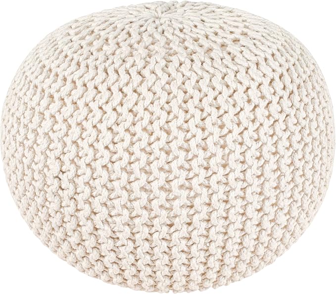 Palisa Round Ottoman Pouf Handmade Cotton Knitted Poof Bean Bag Filling by Palisa