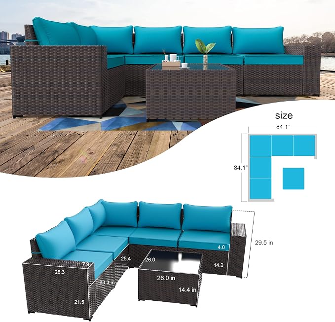 Kullavik Outdoor Patio Furniture Set 6 Pieces Sectional Rattan Sofa Set Brown - Image 5