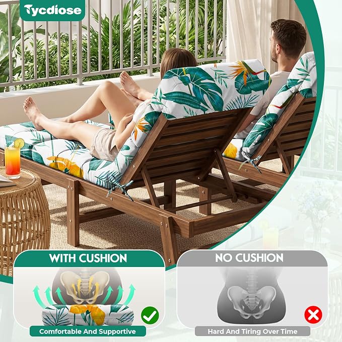 All Weather Chaise Lounge Cushions Outdoor 74.4 x 22 x 4 Inches Lounge Chair - Image 2