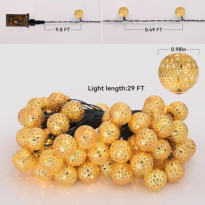 Moroccan String Lights Plug-in 60 LED 29ft Indoor Outdoor Waterproof 8 Modes - Image 5