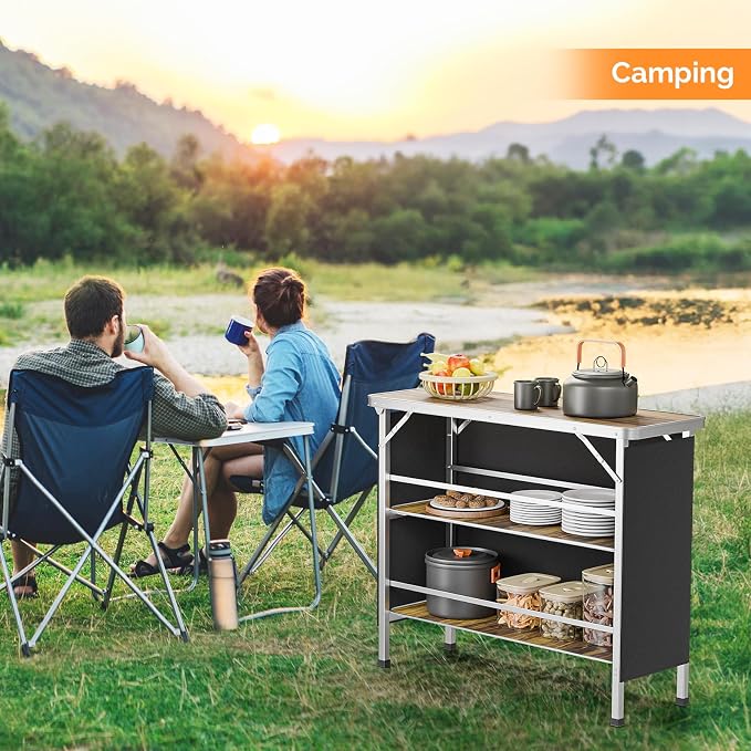 VINGLI 43" Portable Bar Table, 3-Tier Shelves, Carry Bag，Mobile Bar Table - Image 9