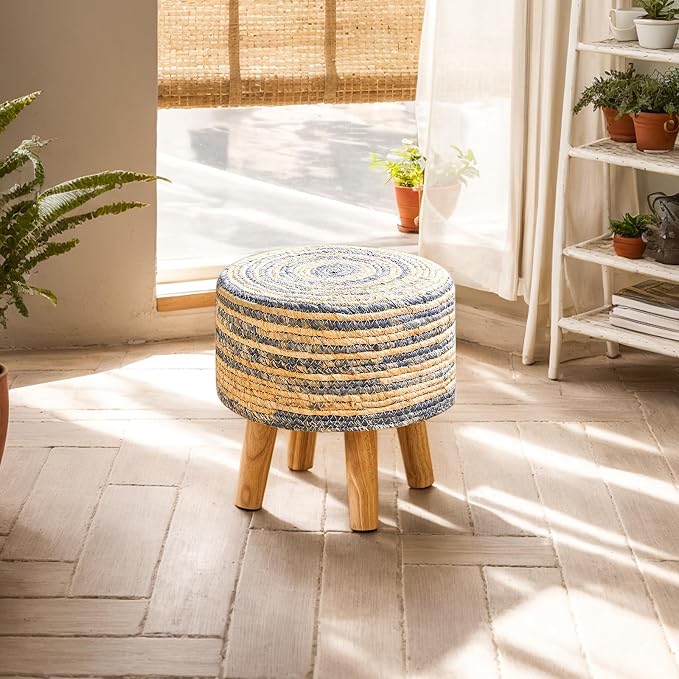 YMYNY Foot Stool Natural Seagrass Hand Weave, 12.6" Small Ottoman, Round - Image 4
