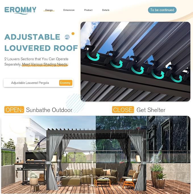 EROMMY Louvered Pergola 10' x 10' Outdoor Hard Top Pergola - Image 4