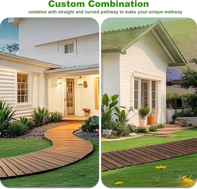 LINSHRY 8FT Wooden Garden Pathway, Outdoor Roll Out Decorative Garden Walkway - Image 3