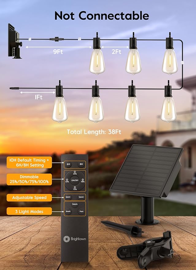Brightown Solar String Lights Outdoor - 38FT Patio - Image 6