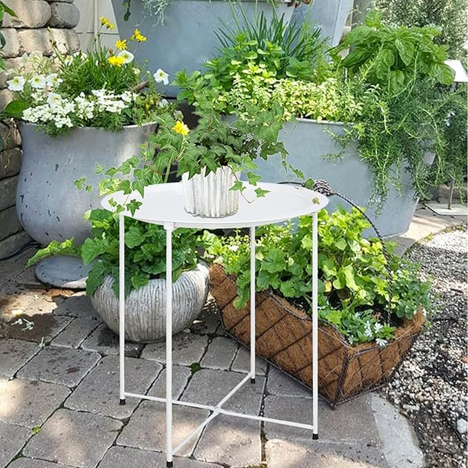 Garden 4 you End Table Metal Side Table Round Folding Tray Cyan Sofa Small - Image 8