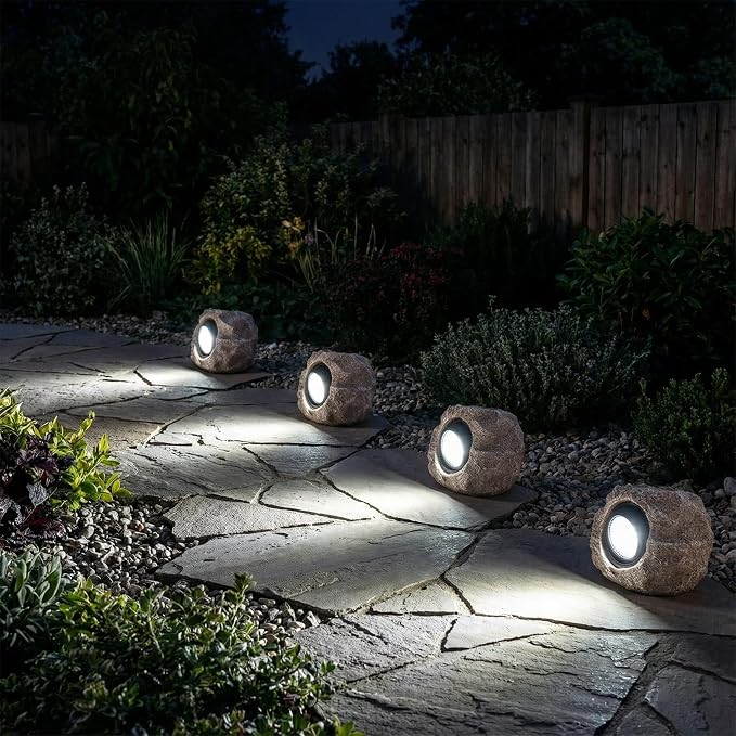 Solar Rock Lights, 4 Pack Solar Powered Waterproof LED Spotlights Decorative - Image 3