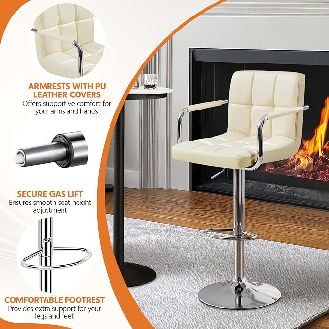 Yaheetech Bar Stools Set of 2, PU Leather Adjustable Swivel Barstools, - Image 6