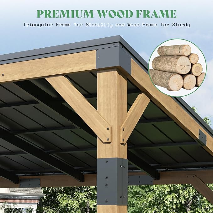 AMERLIFE 10x14 FT Spruce Wood Grill Gazebo, Permanent Galvanized Steel Lean to - Image 8