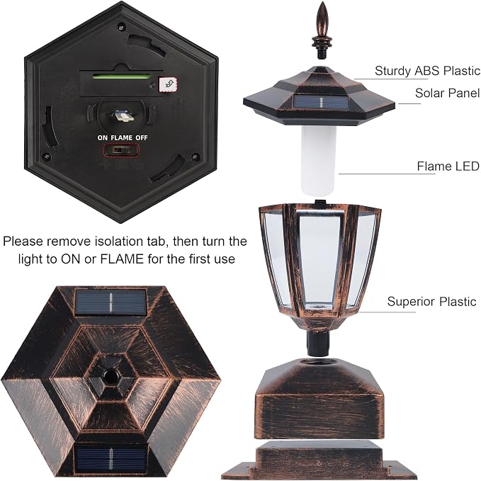 Dynaming 4 Pack Solar Flame Post Lights Outdoor, Solar Powered Lamps Fence Post - Image 6