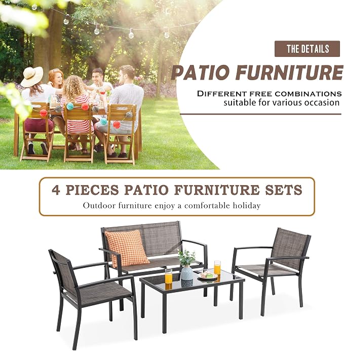 Vongrasig 4-Piece Modern Metal Textilene Patio Furniture Set - Image 6