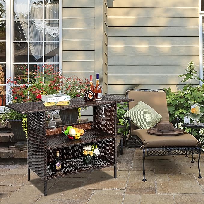 Outvita Outdoor Bar Counter Table, Patio Wicker bar Table - Image 2