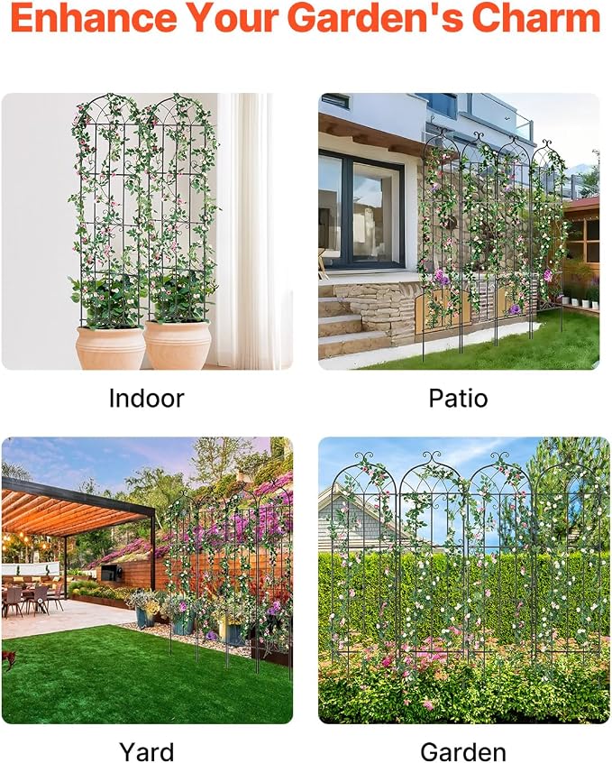 VEVOR Garden Trellis for Climbing Plants, 87 x 20 in, 4 Packs Rustproof Metal - Image 5